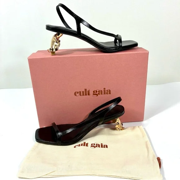 Cult Gaia Leilani Slingback Sandals Heels Black Gold  Cult Gaia Leilani Leather Sandals main image 0